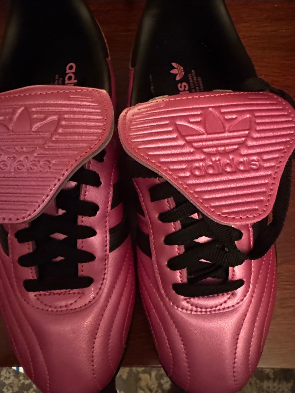 adidas Metallic Pink Trefoil Sneakers with Black Laces